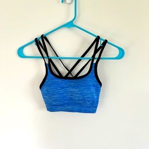 Strappy blue sports bra